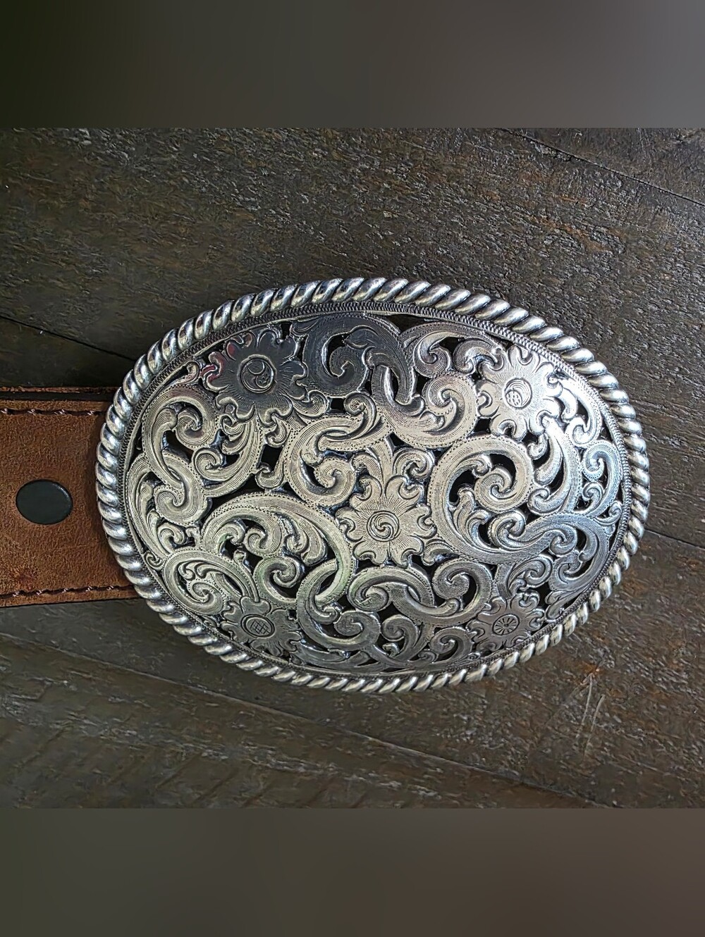 Tony Lama Tooled Leather Western Belt Removable Buckle Size 36 - Picture 7 of 8